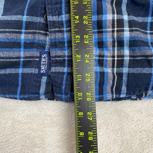 Smiths Workwear Mens Shirt Medium Long Sleeve Blue Plaid Button Up Classic - Picture 3 of 9